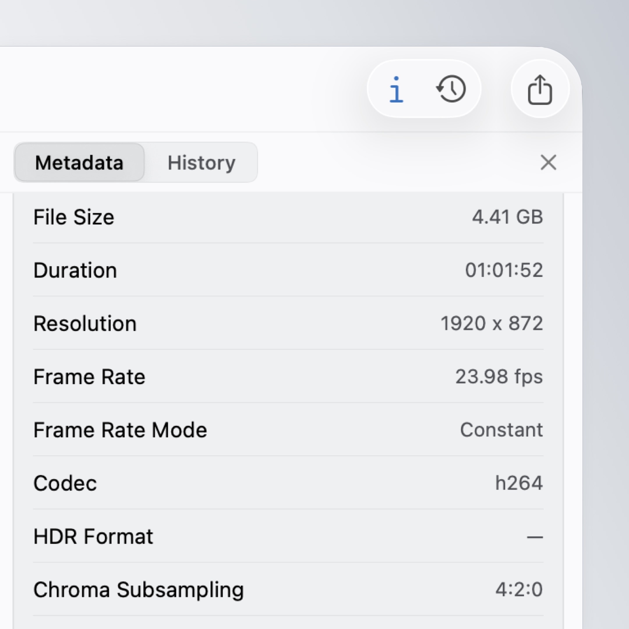 Media data in Sequence, showing technical details for an imported file.