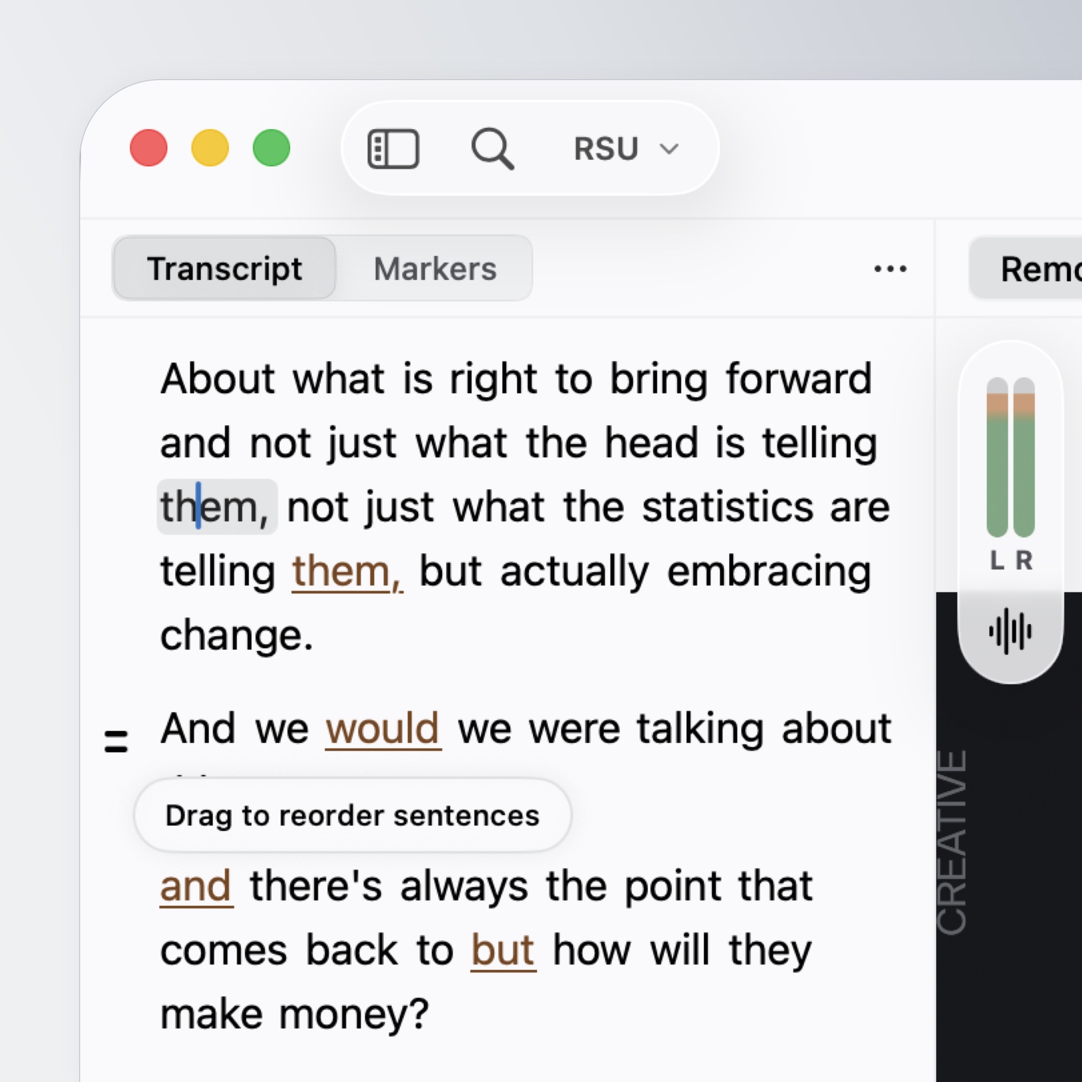 Organized project by client, and editing text within the a project, all within Sequence