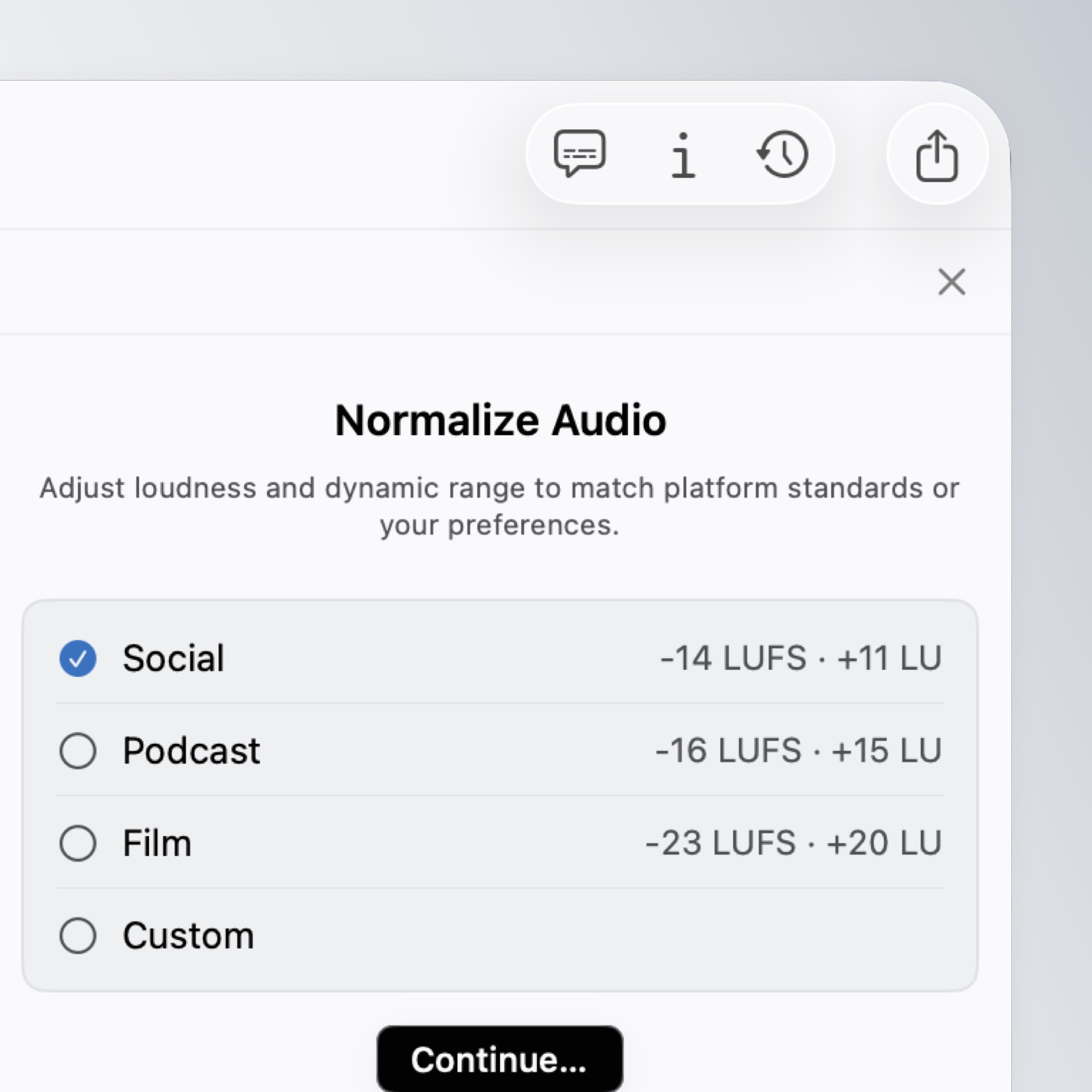 Adjust your normalized audio settings for your variants in Sequence