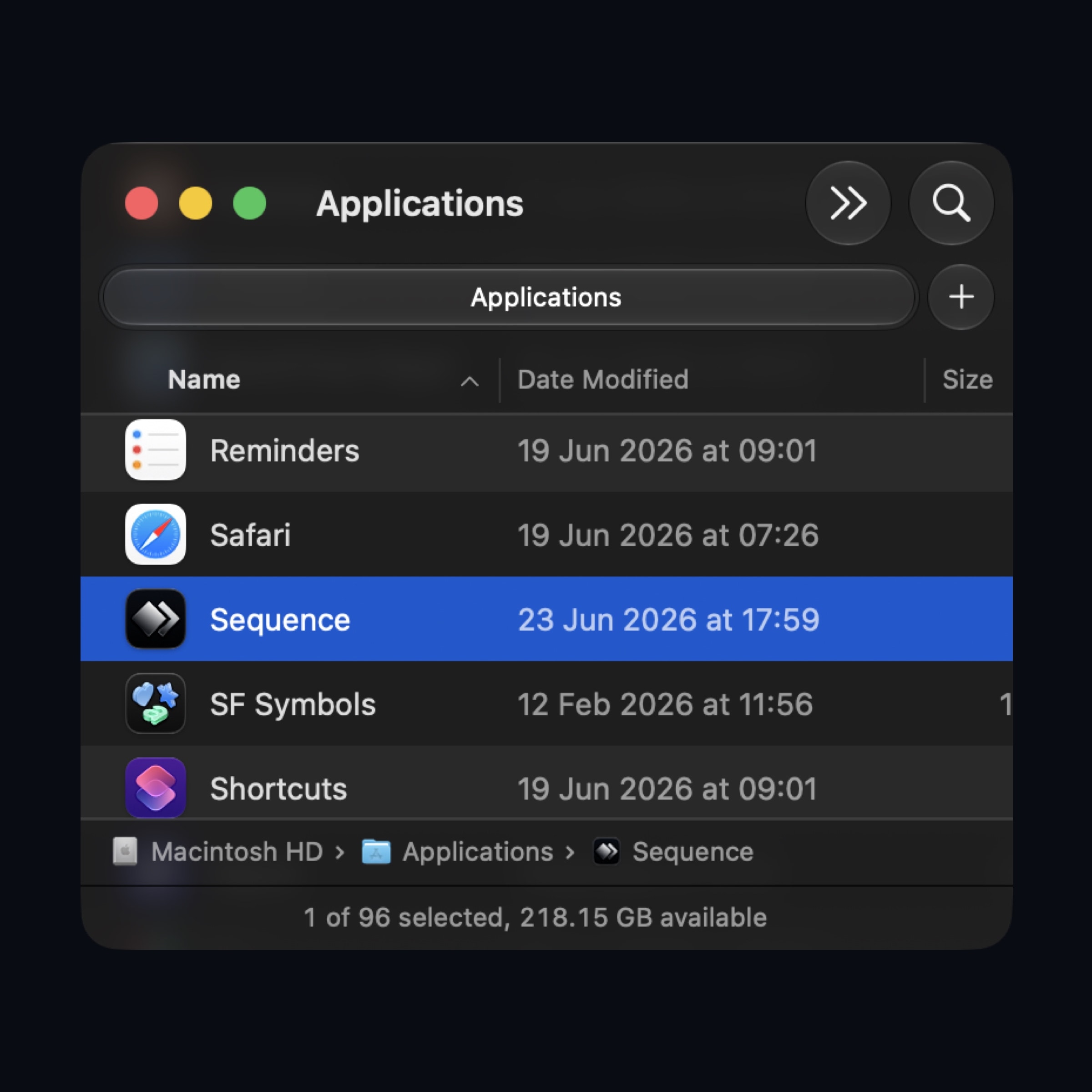 Sequence ready to open from the Applications folder